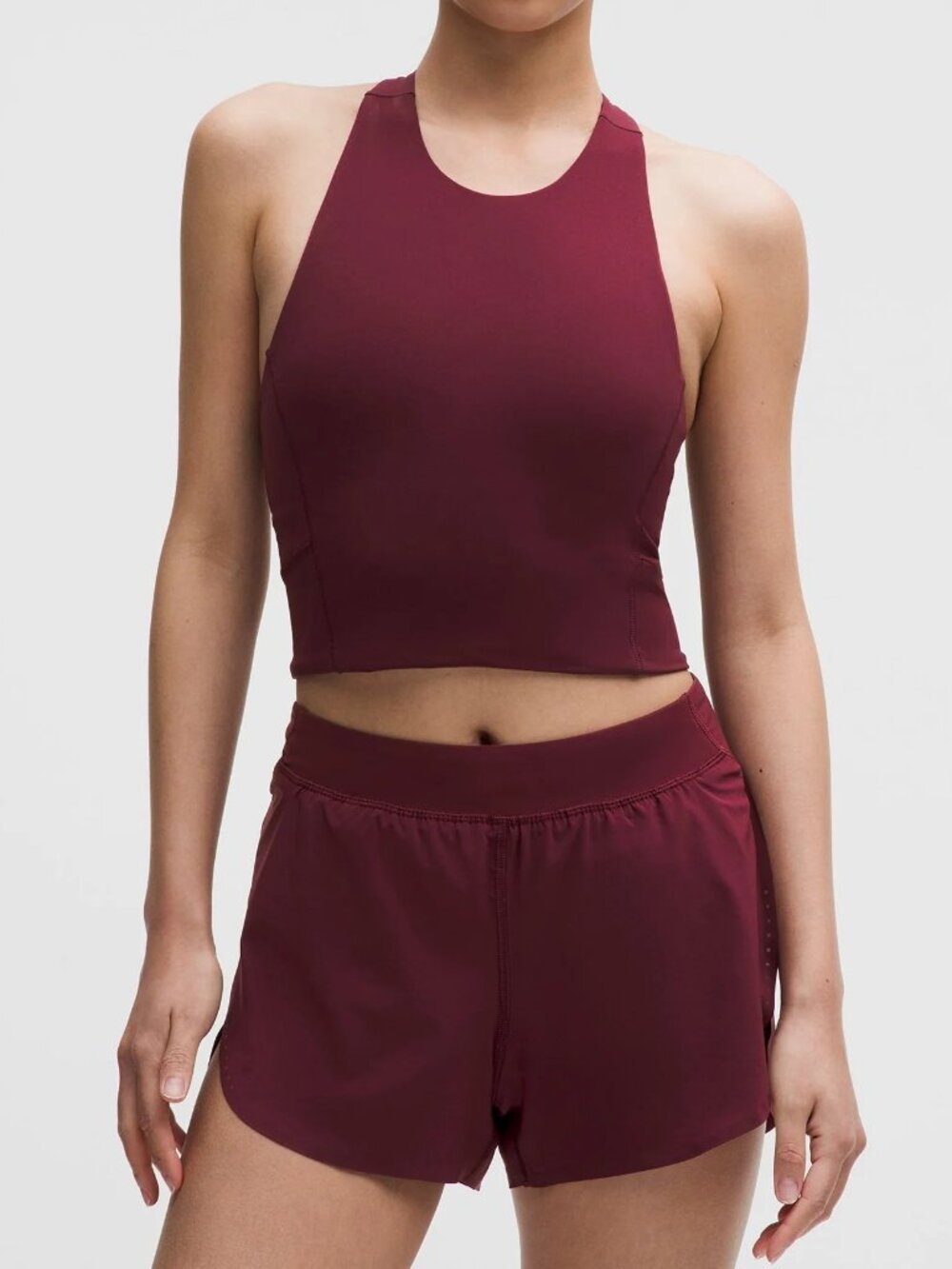Lululemon Swift Speed Cropped Tank Top B/C Cup LW1FTYS Burgundy Bay Size 4